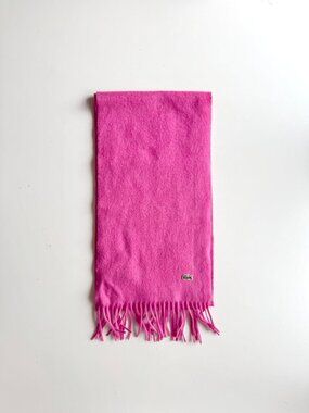 NWT LACOSTE Hot Pink Wool Cashmere Blend Knit Fringed Rectangle Scarf
